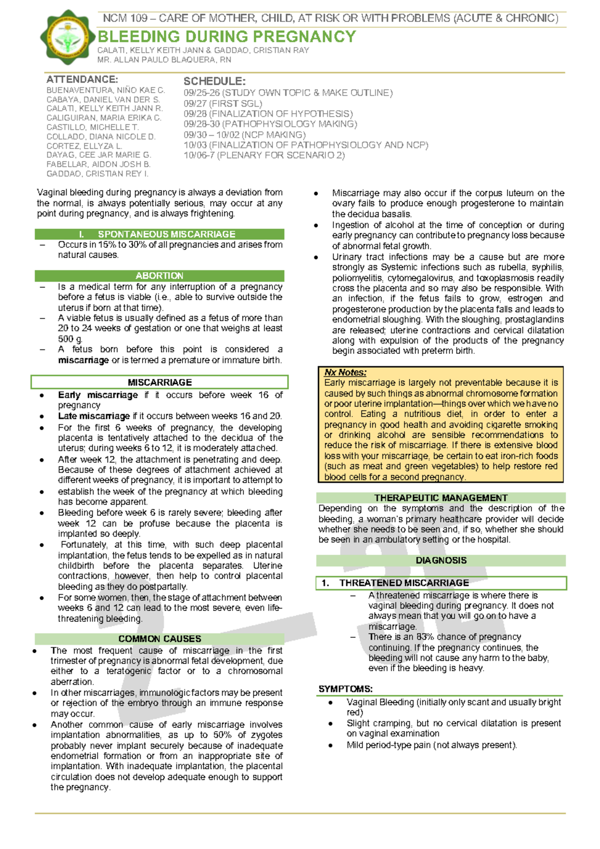 NCM 109 Final Exam Study Notes: Care of Mother and Child with ...