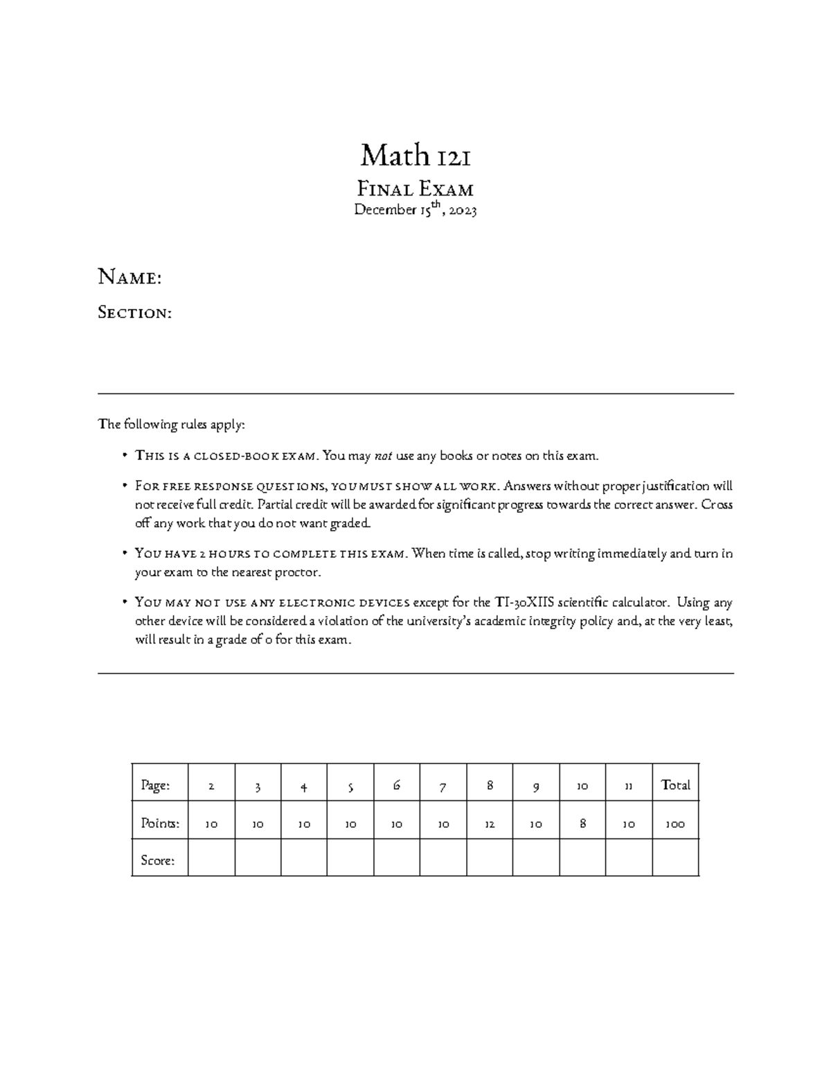 Math 121 Final Exam Review December 2023 - Studocu