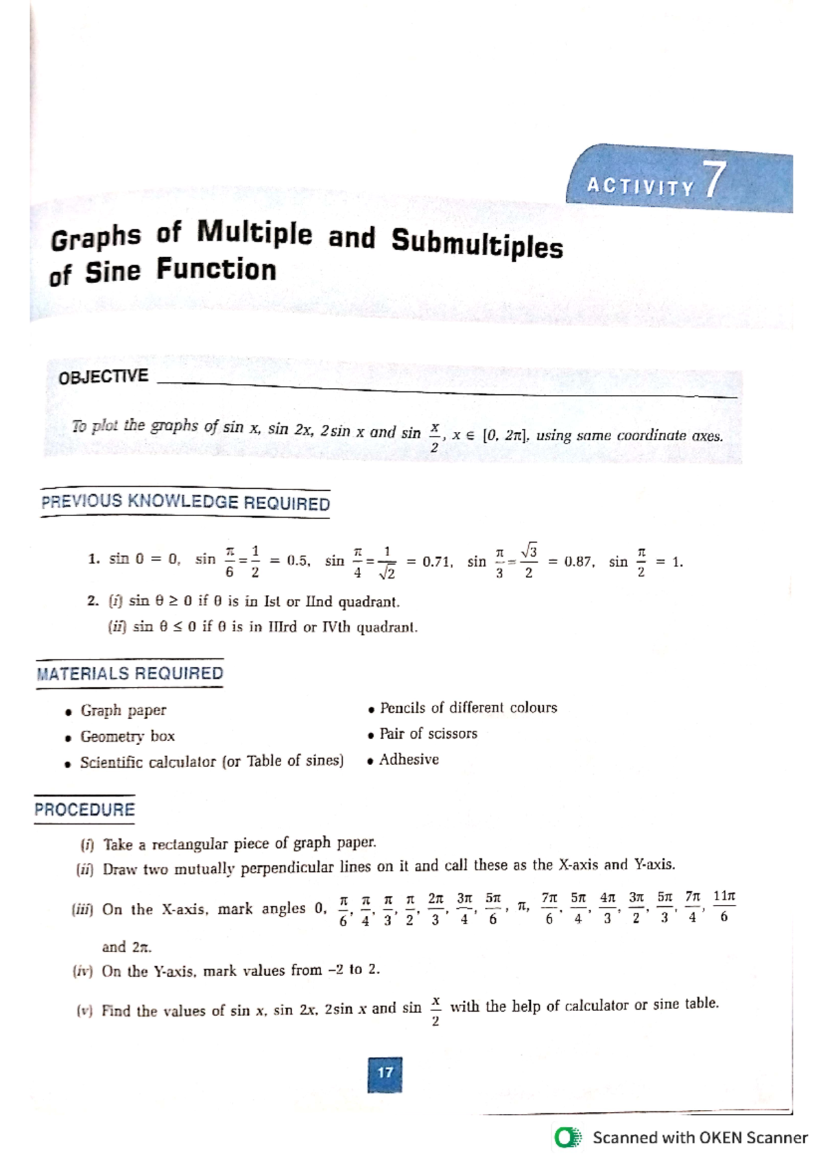 Graphs of Multiple & Submultiples of Sine Function - Activity 7 - Studocu