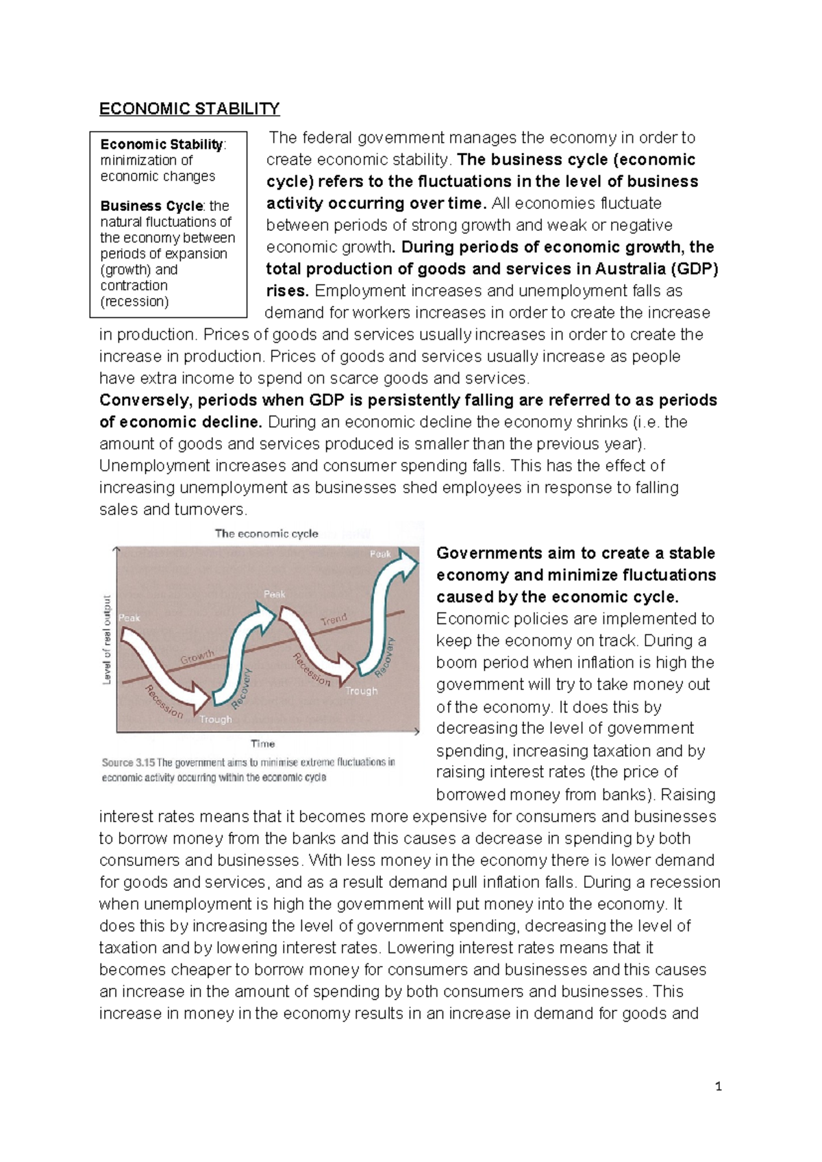 Economic Stability - ECON 101 Lecture Notes on Business Cycle - Studocu