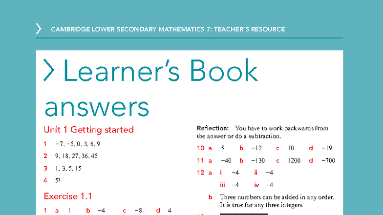 CAMBRIDGE LOWER SECONDARY MATHEMATICS 7: RESOURCE Book Answers - Studocu