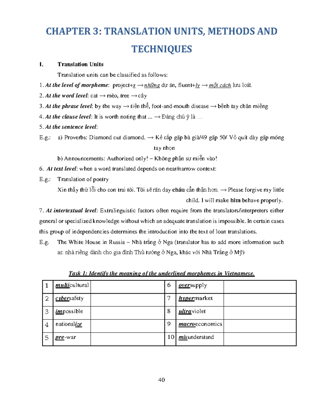 CHAPTER 3: TRANSLATION UNITS, METHODS AND TECHNIQUES - Studocu