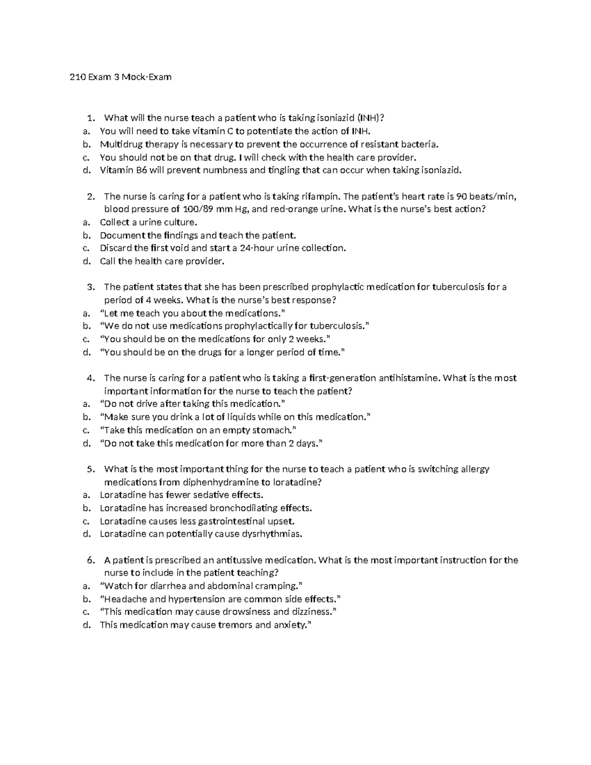 210 Exam 3 Mock Exam - Nursing Practice Questions & Answers - Studocu