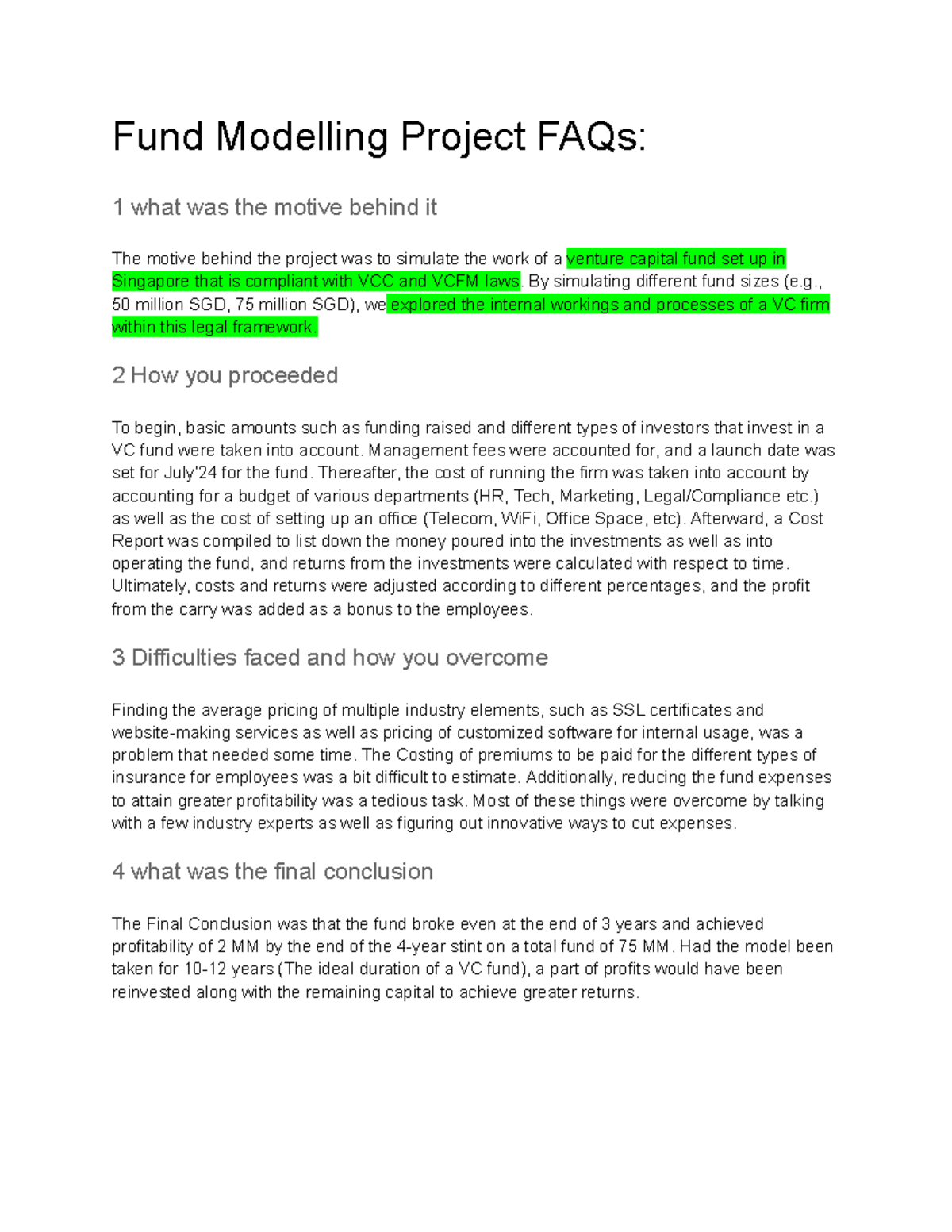 Fund Modelling Project FAQs: Insights on VC Fund Simulation - Studocu