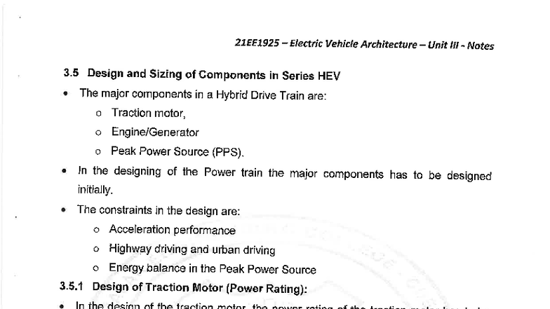 21EE1925 Electric Vehicle Architecture Unit III Notes on Power ...