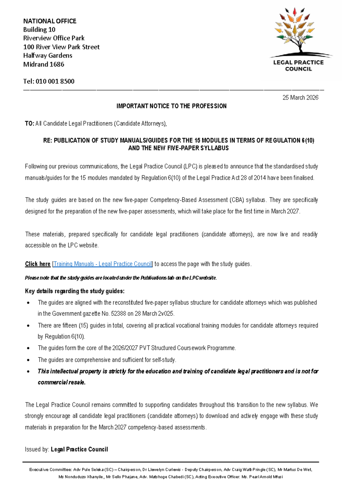 Notice to Candidate Attorneys: New Study Guides for 15 Modules - Studocu