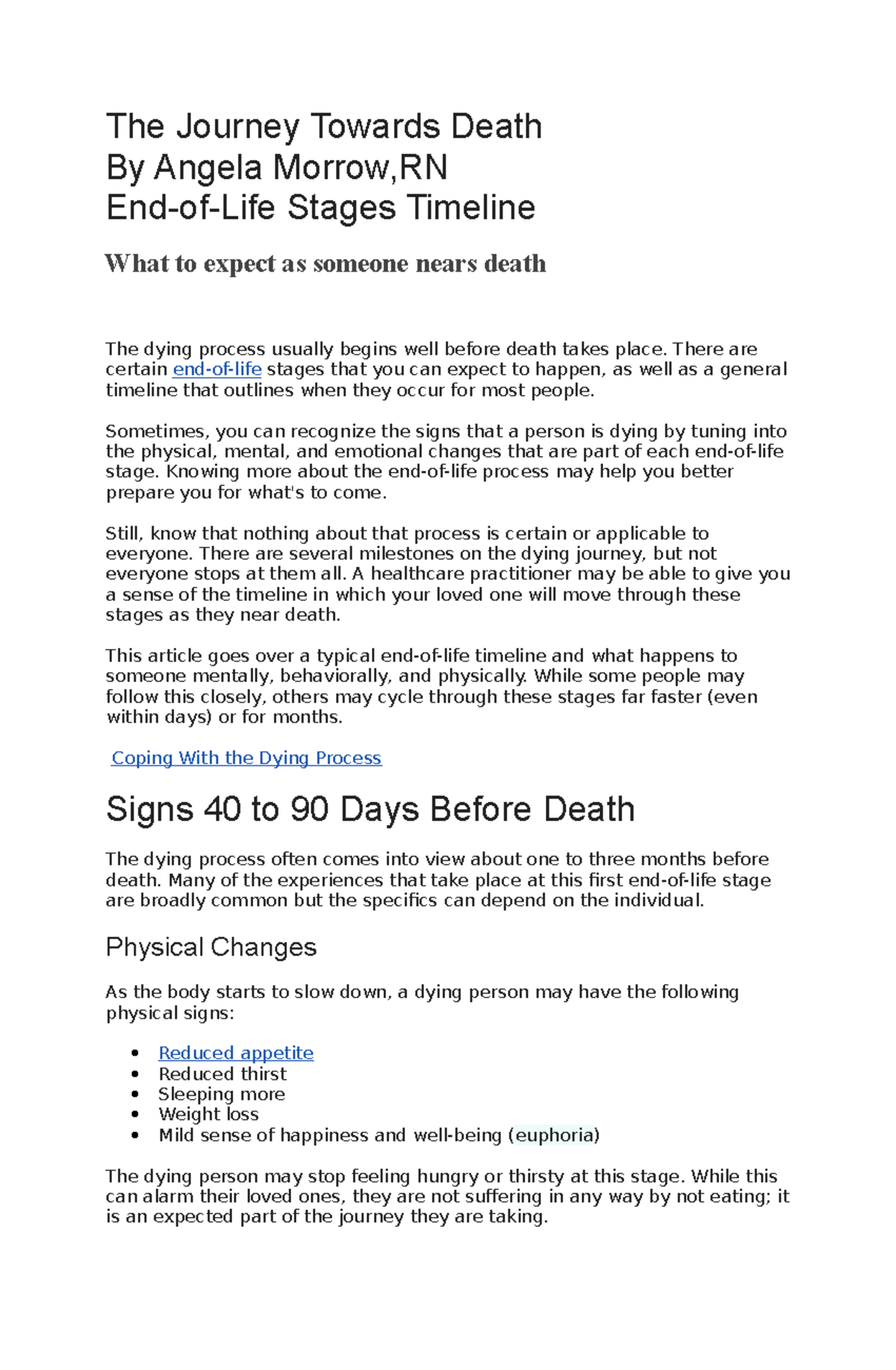 Understanding the End-of-Life Stages: A Guide to Dying Process - Studocu