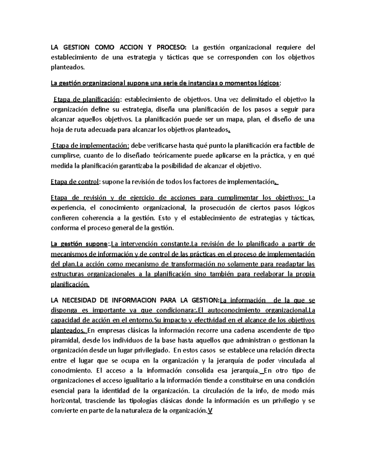 Gestion Organizacional - LA GESTION COMO ACCION Y PROCESO: La gestión ...