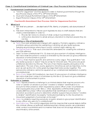 Constitutional Limitations of Criminal Law – Due Process &amp; Void 