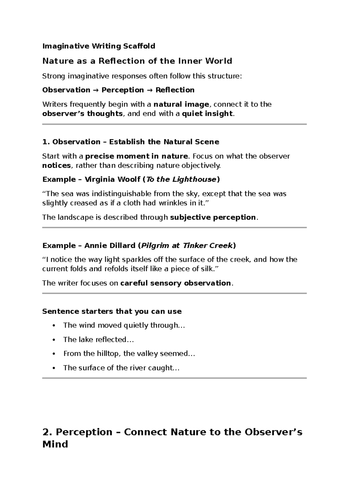 2026 Ext1 Yr11 Imaginative Writing Scaffold: Nature & Inner Reflection ...