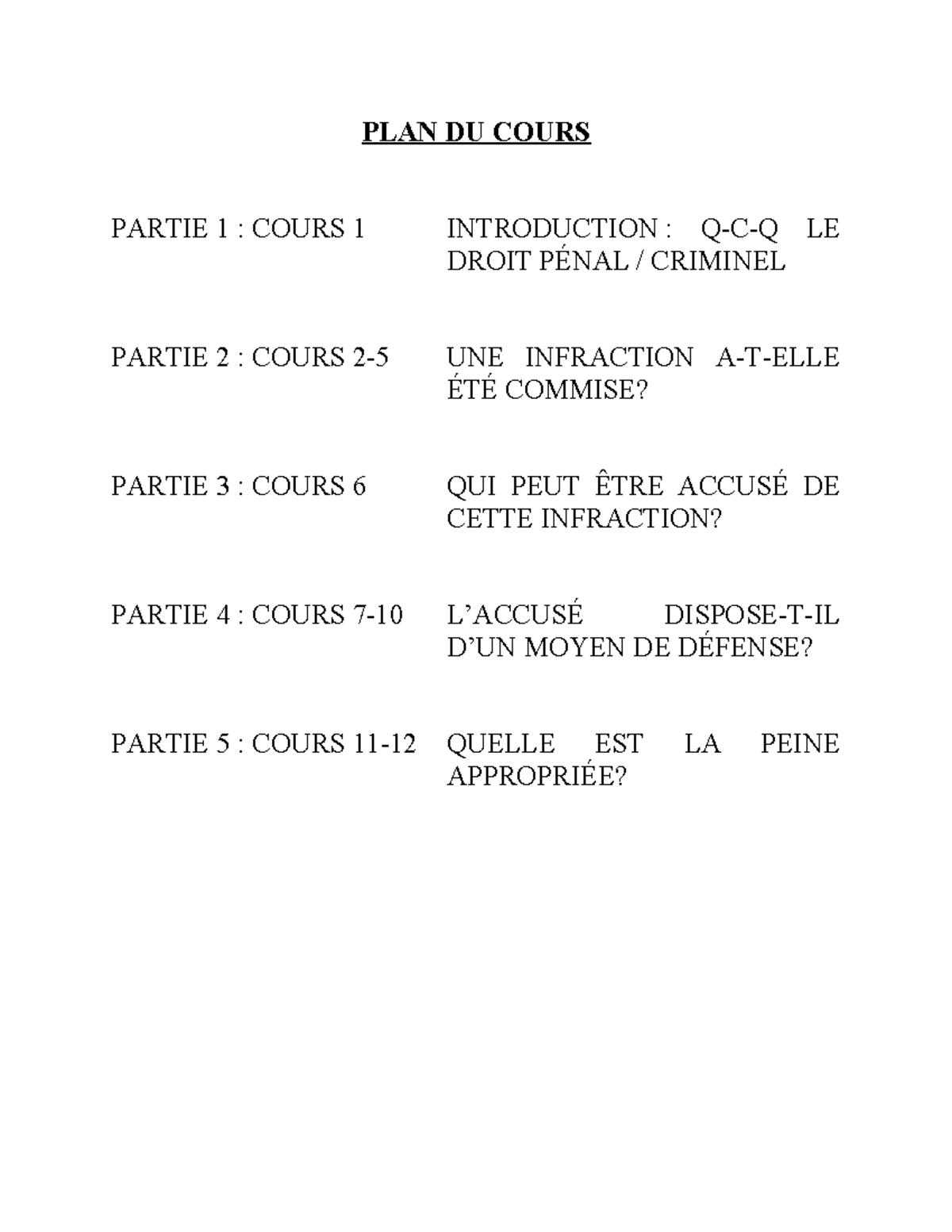 Notes de cours de Simon Roy - PLAN DU COURS PARTIE 1 : COURS 1 ...