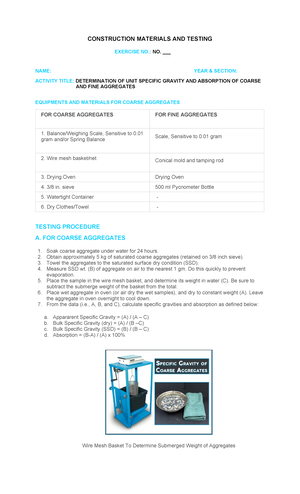 Construction Materials AND Testing- Exercises NO. 1 - CONSTRUCTION ...