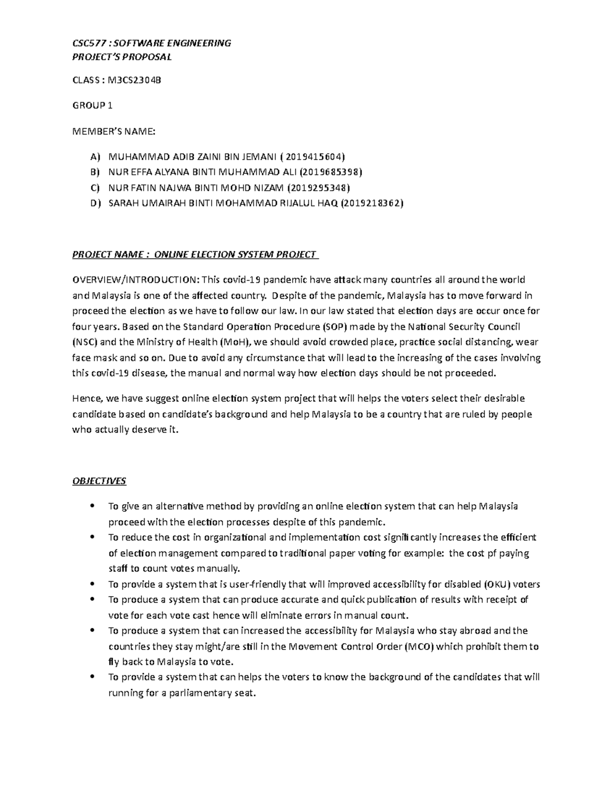 CSC577 Proposal- SOFTWARE ENGINEERING - PROJECT’S PROPOSAL CLASS ...