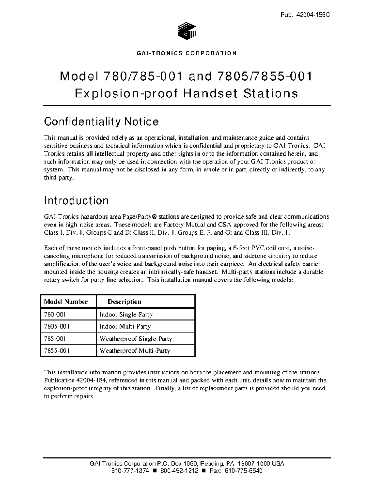 GAI-Tronics Model 780/785-001 and 7805/7855-001 Manual 780-001 - Studocu