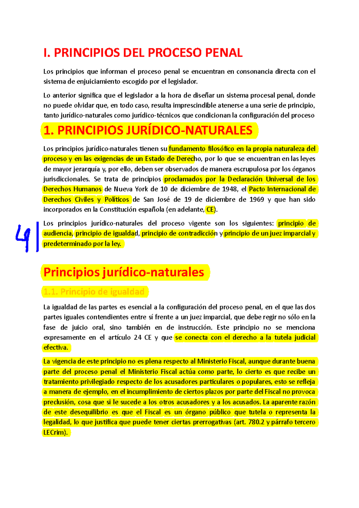Temario Derecho Procesal Penal examen 1 - I. PRINCIPIOS DEL PROCESO ...