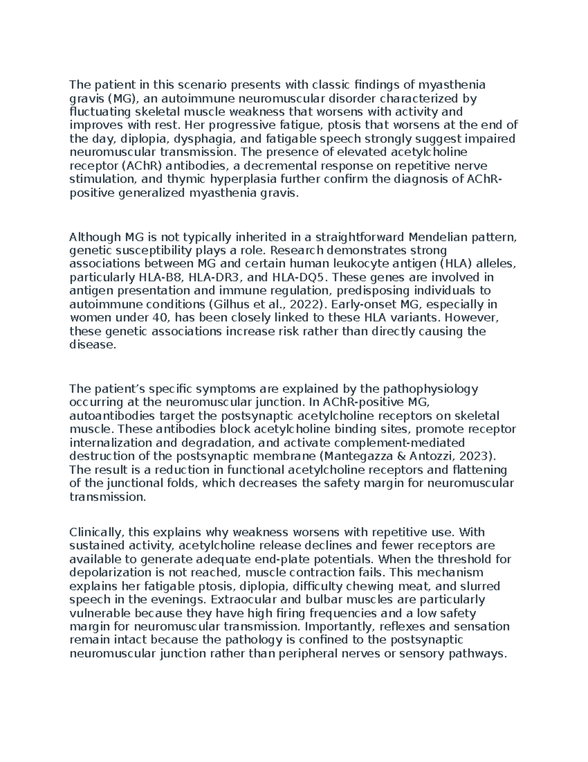 Discussion Post: Understanding Myasthenia Gravis (MG) Pathophysiology ...