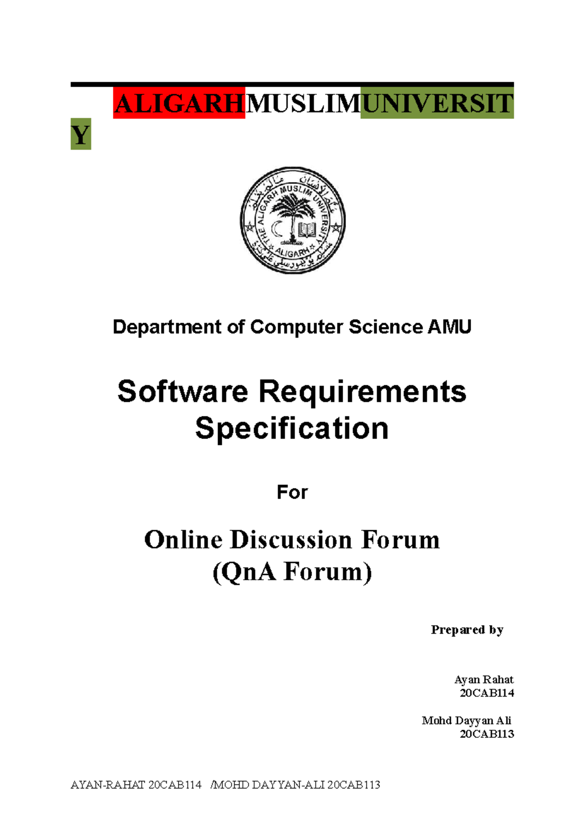 SRS MINI Project - SRS - ALIGARHMUSLIMUNIVERSIT Y Department of ...