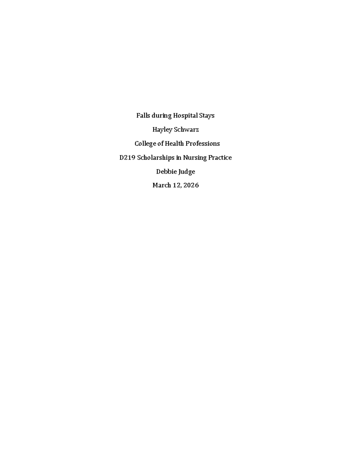 D219 Task 1-2: Falls in Hospital Stays and Prevention Strategies - Studocu