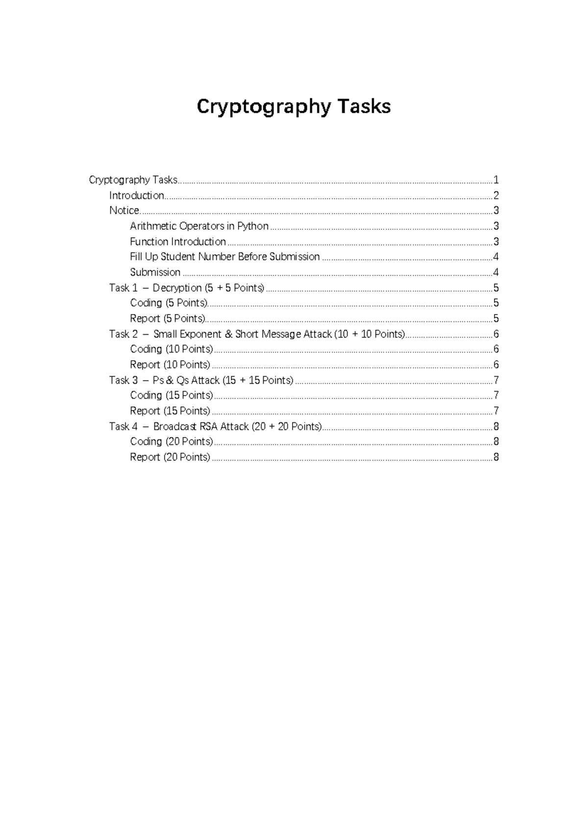Cryptography Tasks Overview - Crypto 101 Assignment 1 - Studocu