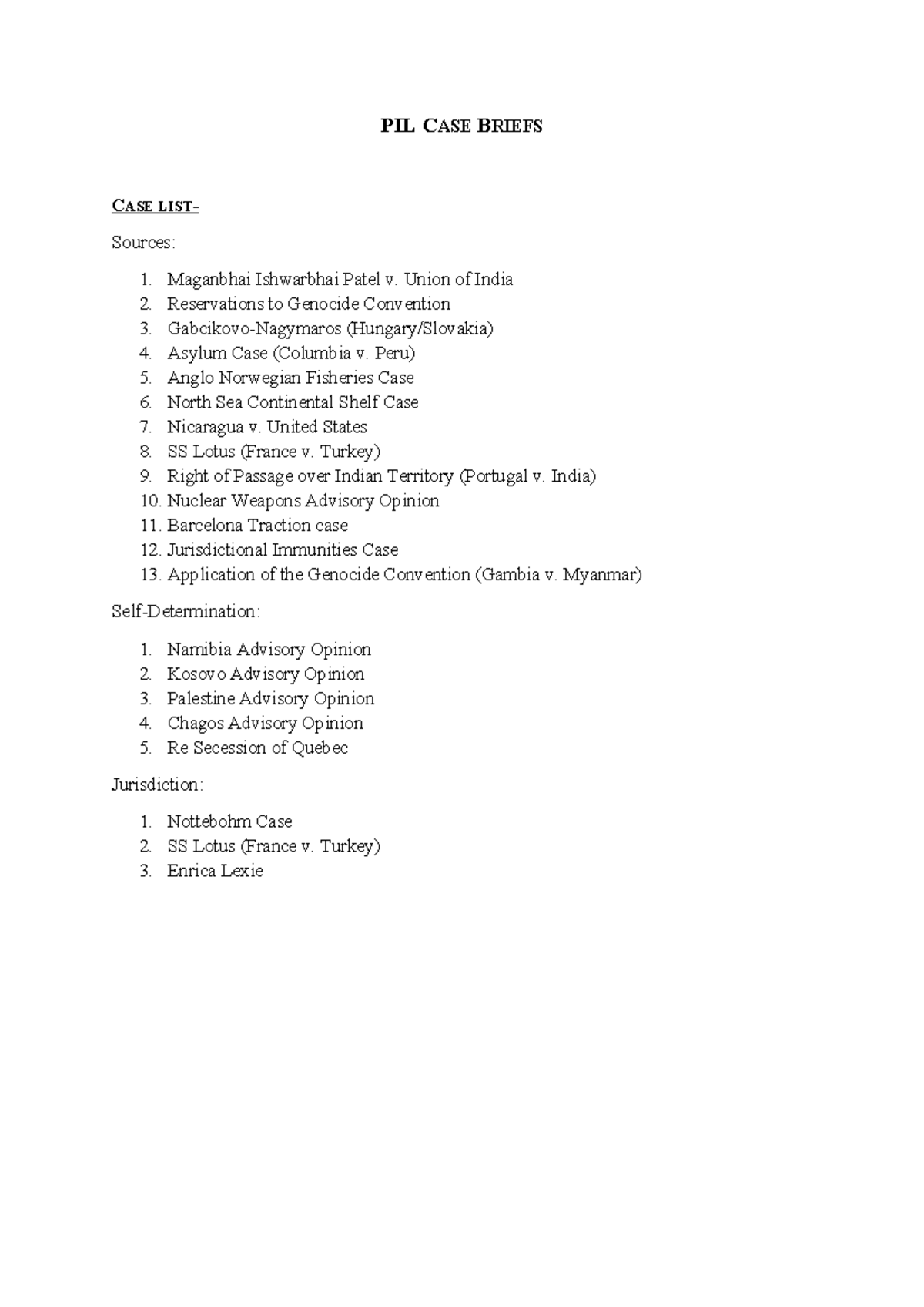 PIL Case Briefs: Key Insights in Public International Law Summary - Studocu