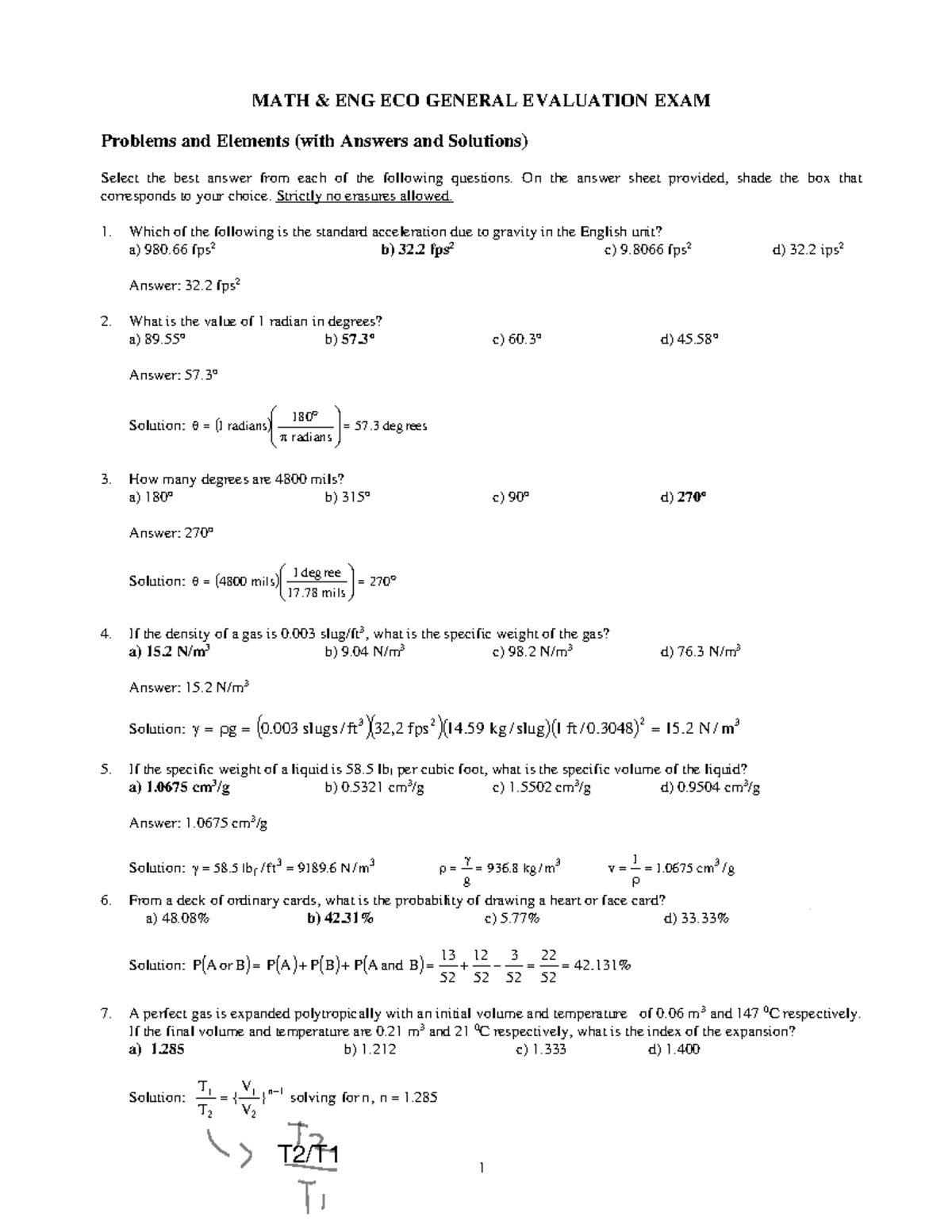 MATH 1: General Evaluation Exam Problems & Solutions - Studocu