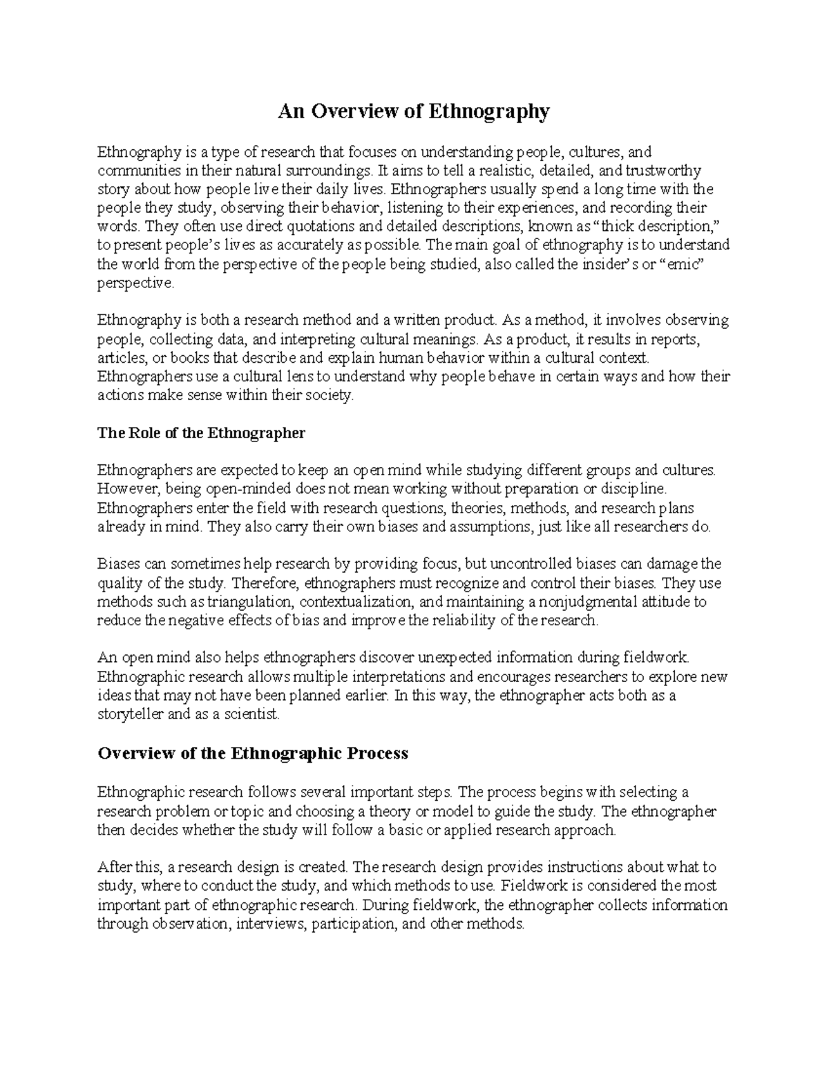 Ethnography 101: Understanding Cultures and Communities - Studocu
