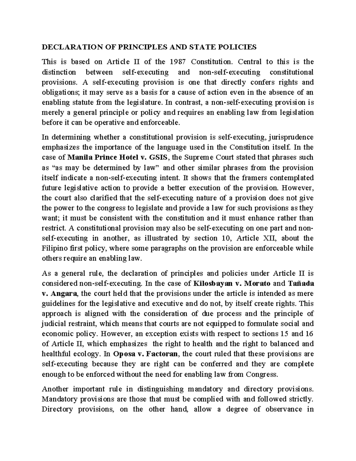 Declaration of Principles and State Policies: Insights from Article II ...