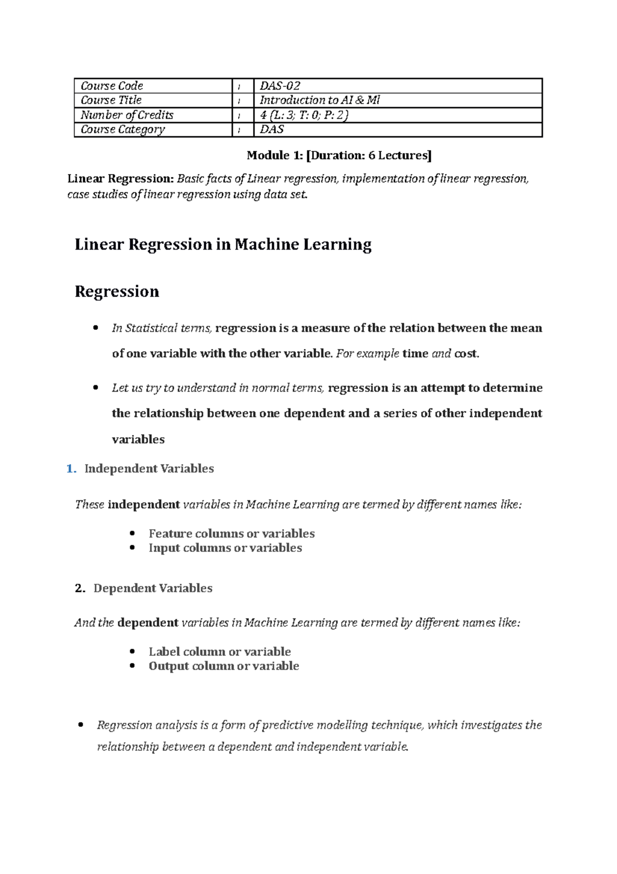 UNIT 1 -AIML BBA - Lecture notes for BBA - Course Code : DAS- Course ...