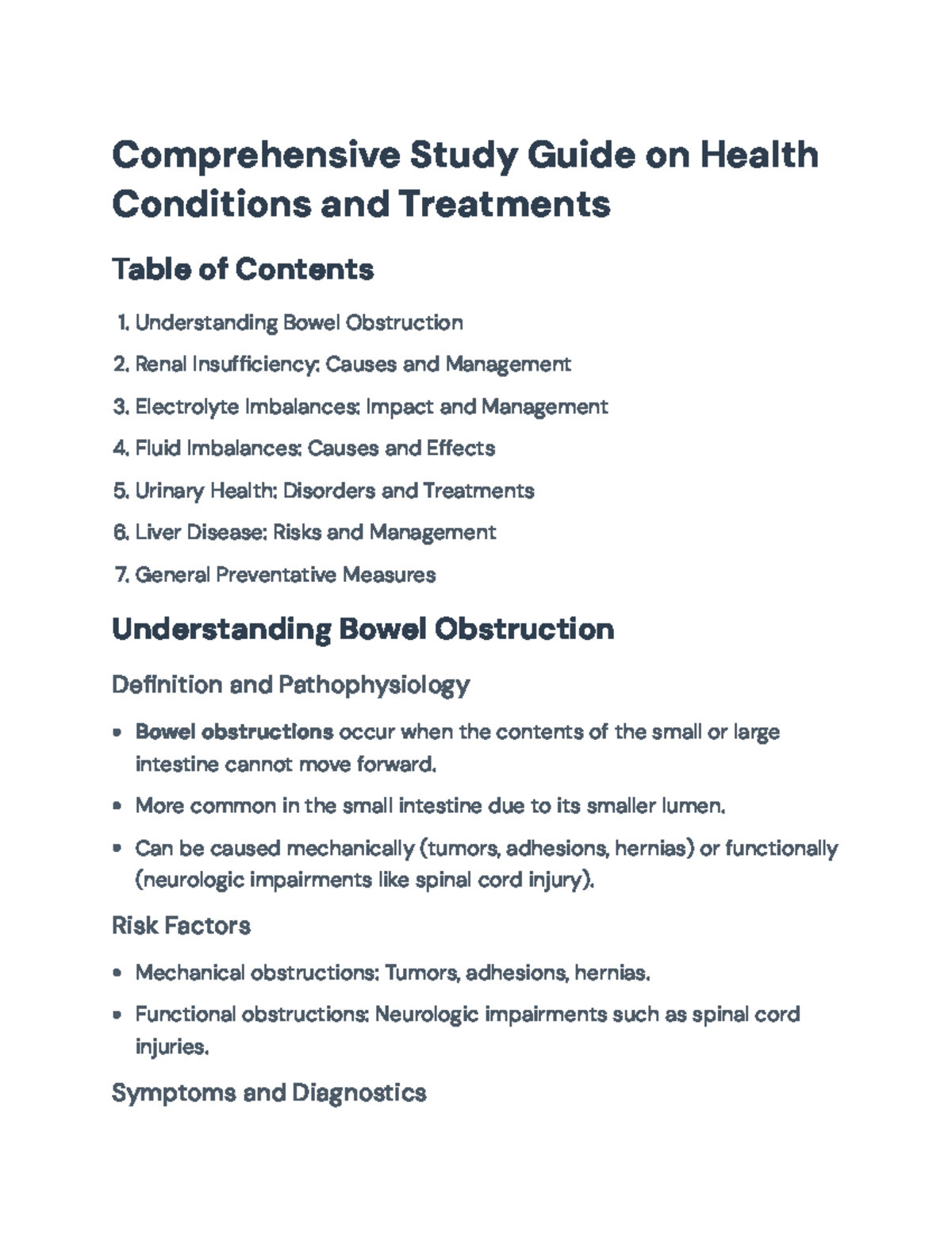Comprehensive Health Conditions Study Guide: Bowel, Kidney, and Liver ...