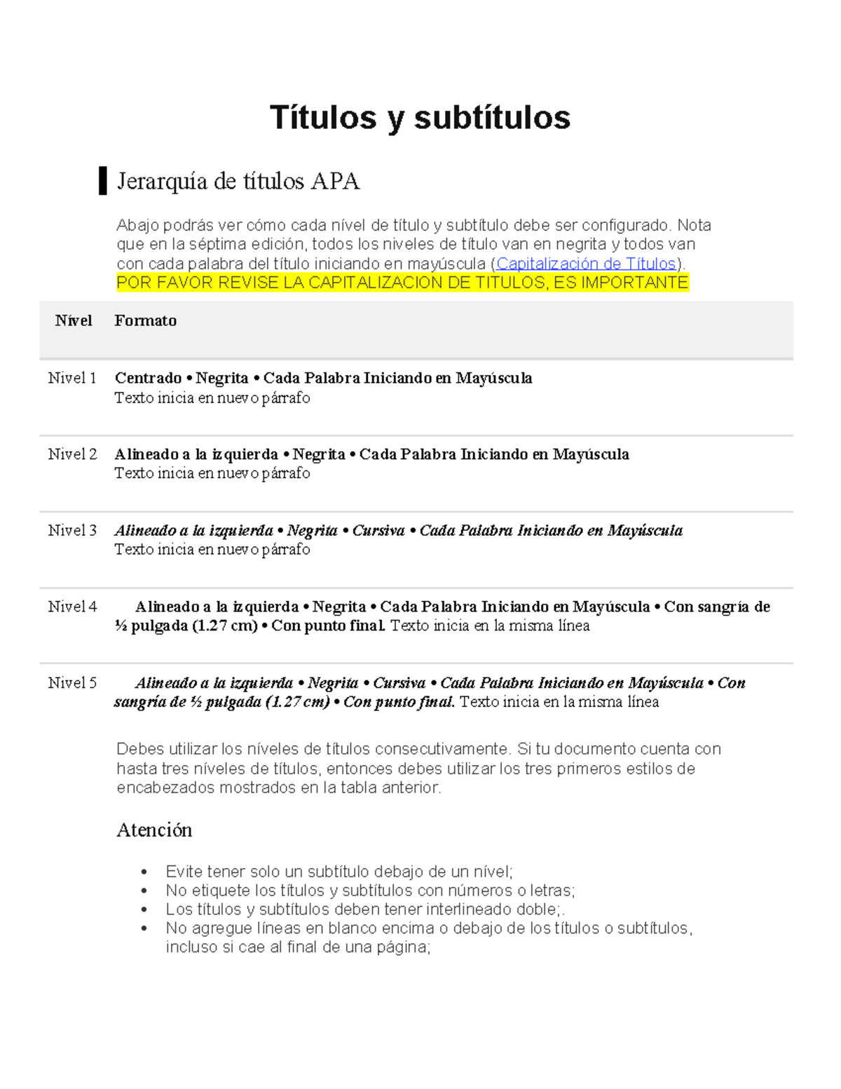 Jerarqu a De T tulos Y Subt tulos En APA 7MA Edici n Studocu