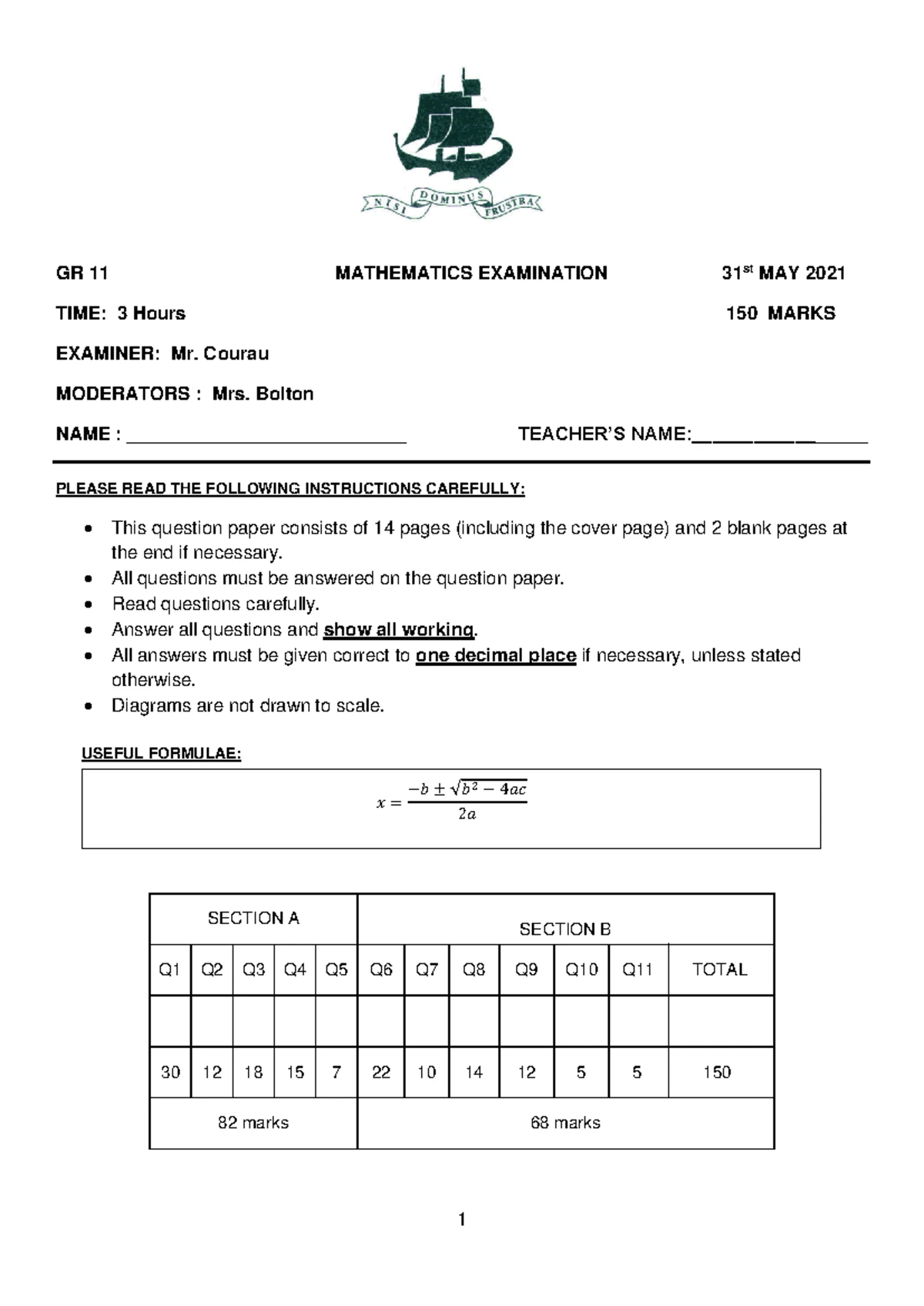 Grade 11 Mathematics Paper 2 Exam - November 30, 2015 - Studocu