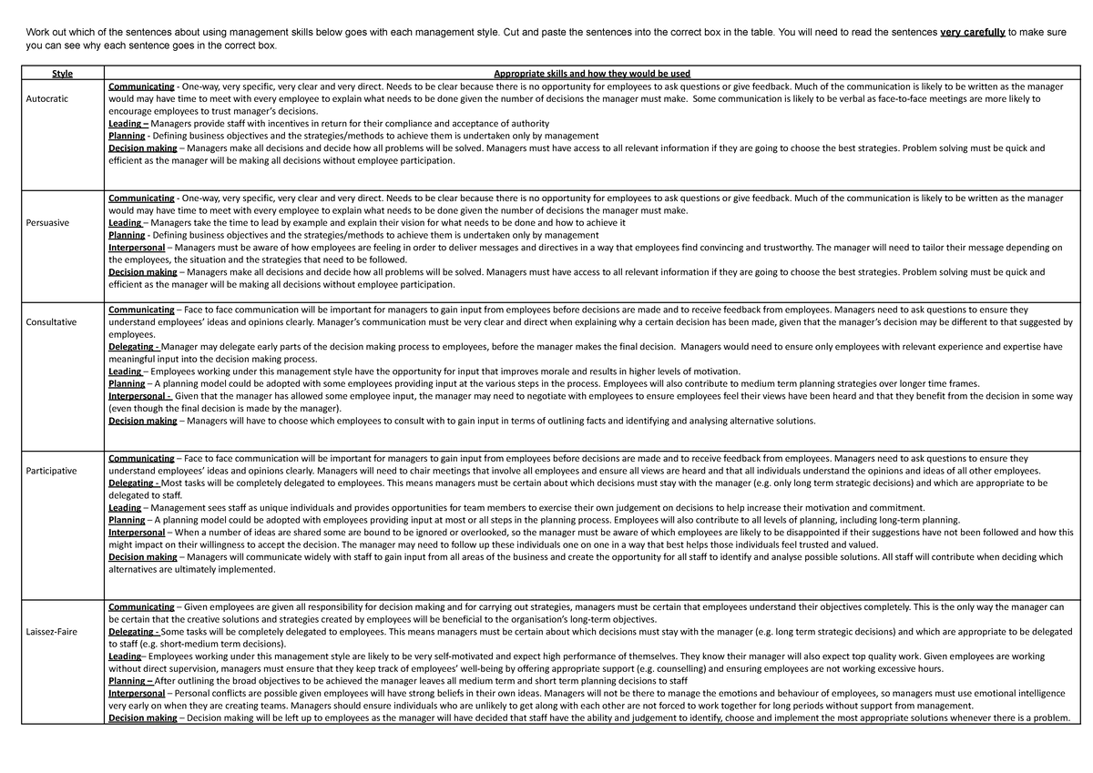 05. Management styles and skills combined mixed up - Work out which of ...