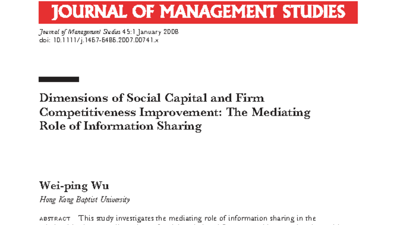 Dimensions of Social Capital and Firm Competitiveness: Mediating Role ...