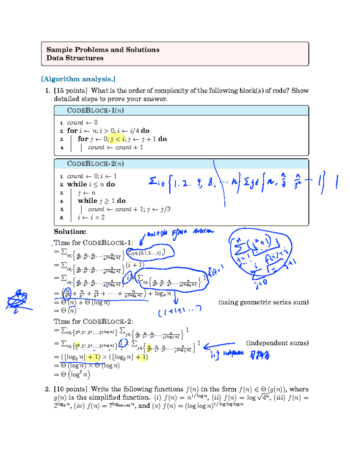 DS-Sample Problems - sample midterm - Sample Problems and Solutions ...