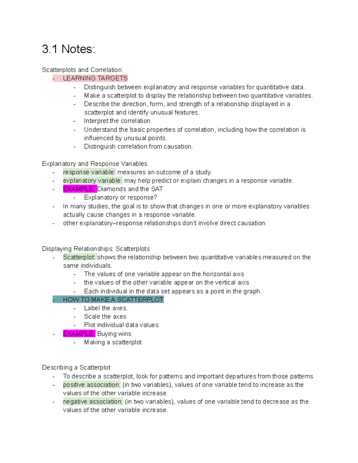 STAT 3.1 Notes: Scatterplots, Correlation & Regression Analysis - Studocu
