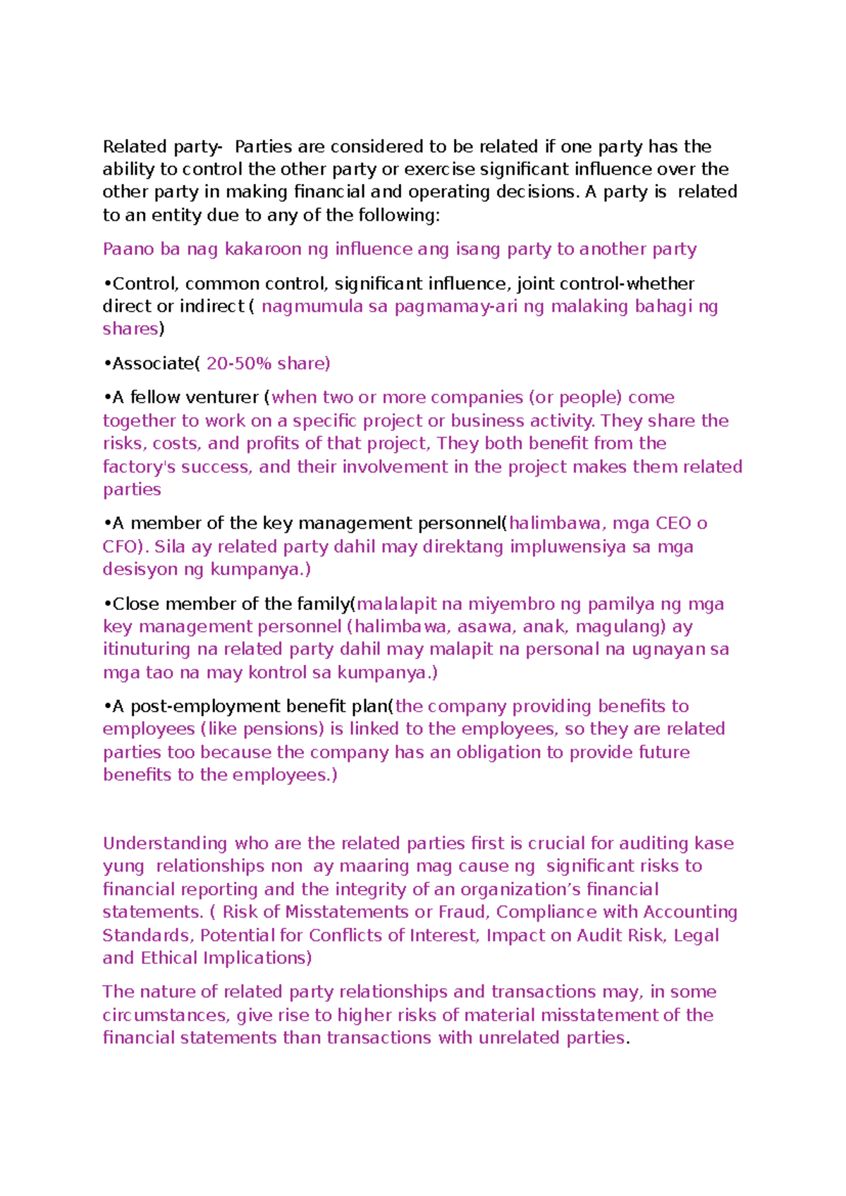 Related Party Transactions Report - Related party- Parties are ...