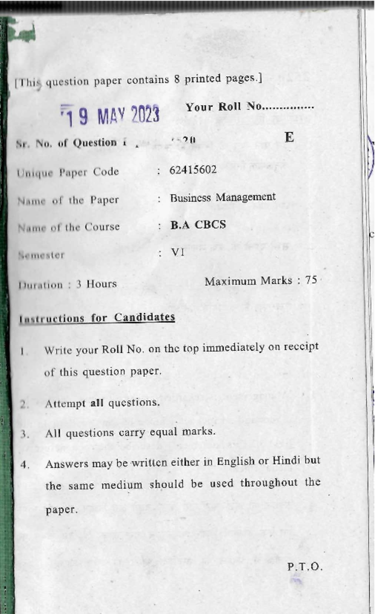 BA(Prog) - This is question paper - question paper contains 8 printed ...