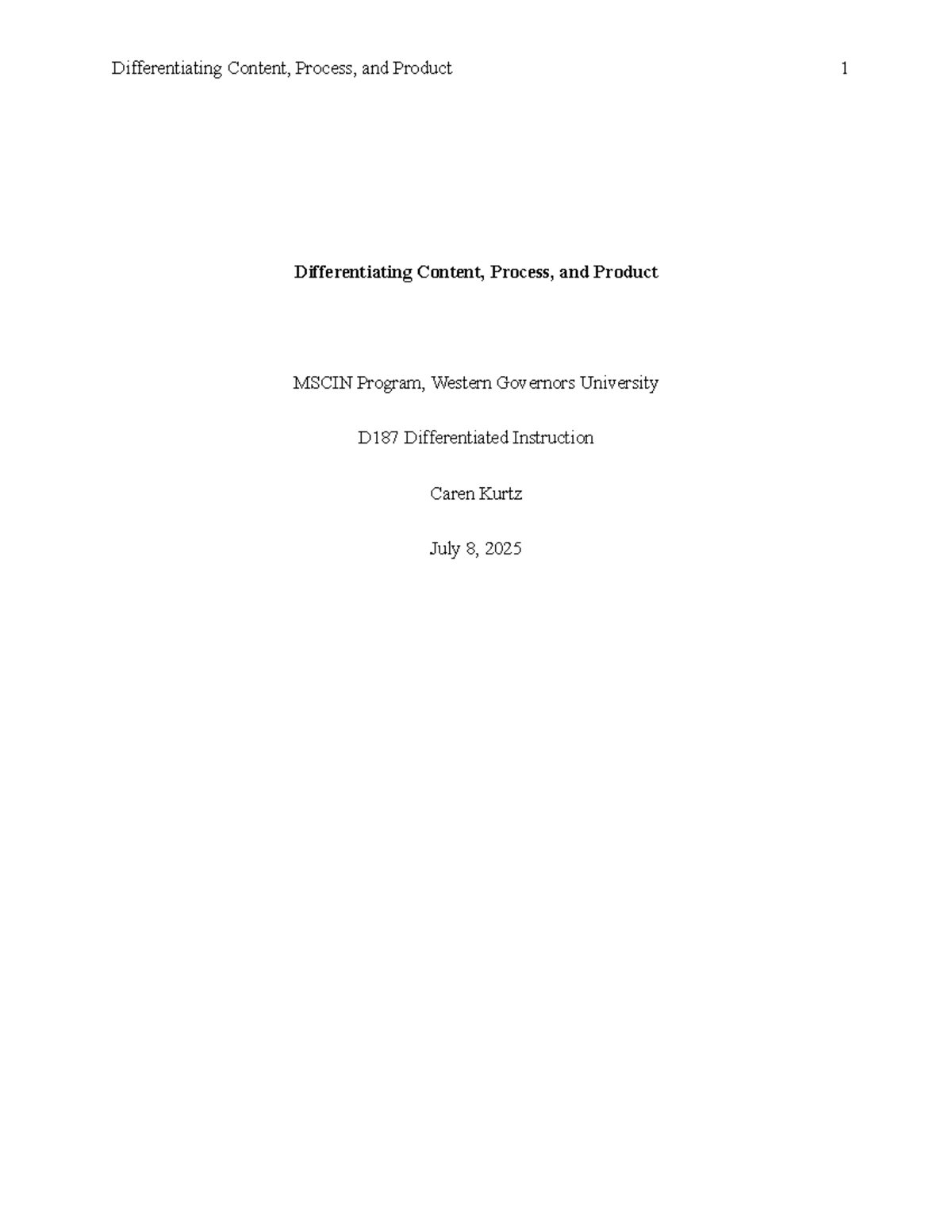 D187 Differentiated Instruction: Content, Process, and Product - Studocu