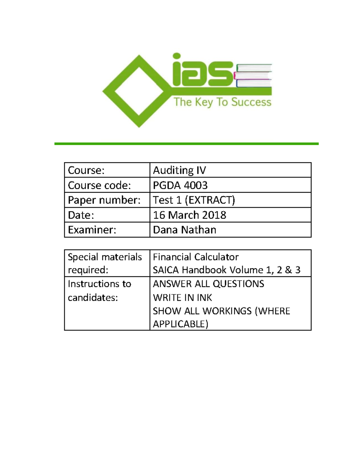 PGDA 4003 Auditing IV Test 1: Health-Med Hospital Audit Overview - Studocu