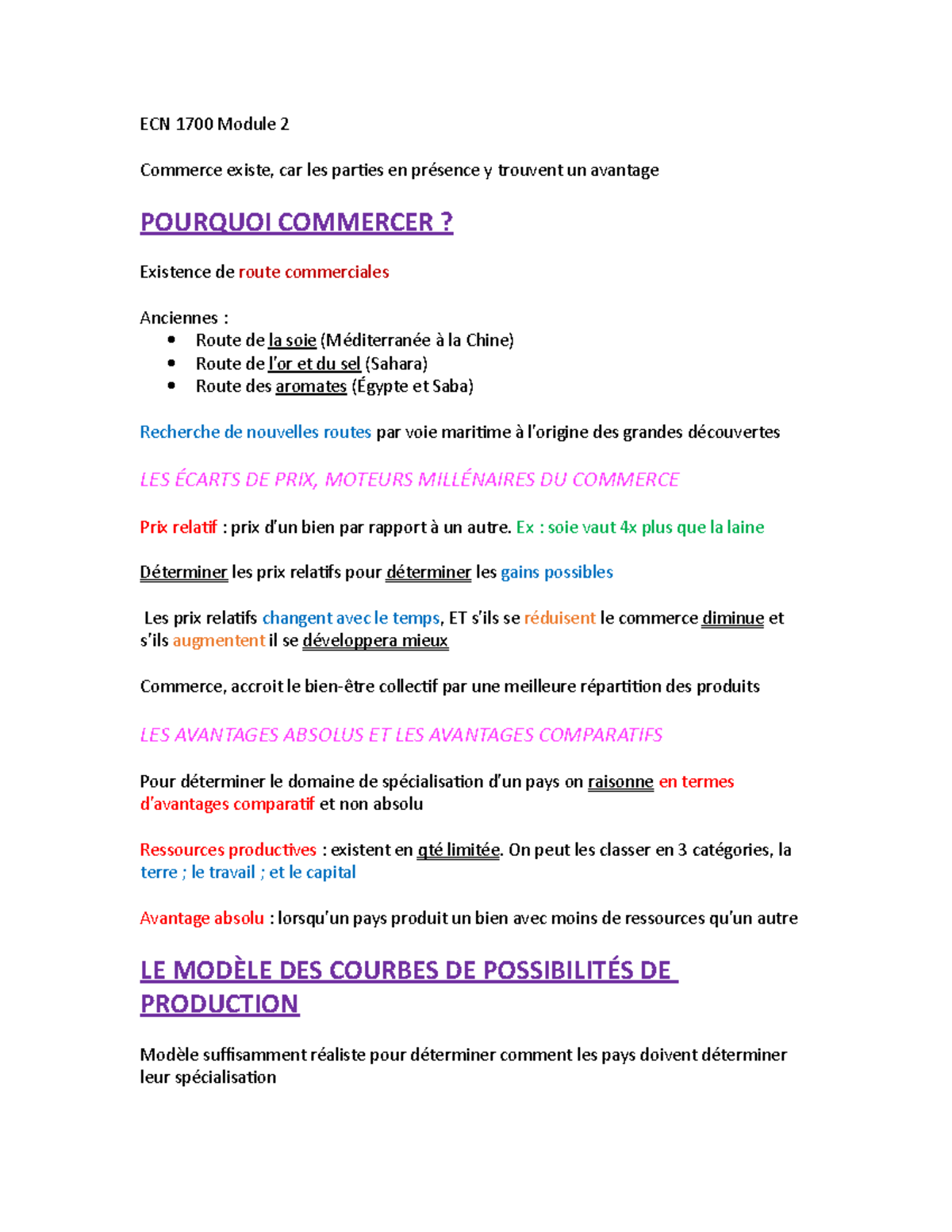 Module 2 - notes - ECN 1700 Module 2 Commerce existe, car les parties ...