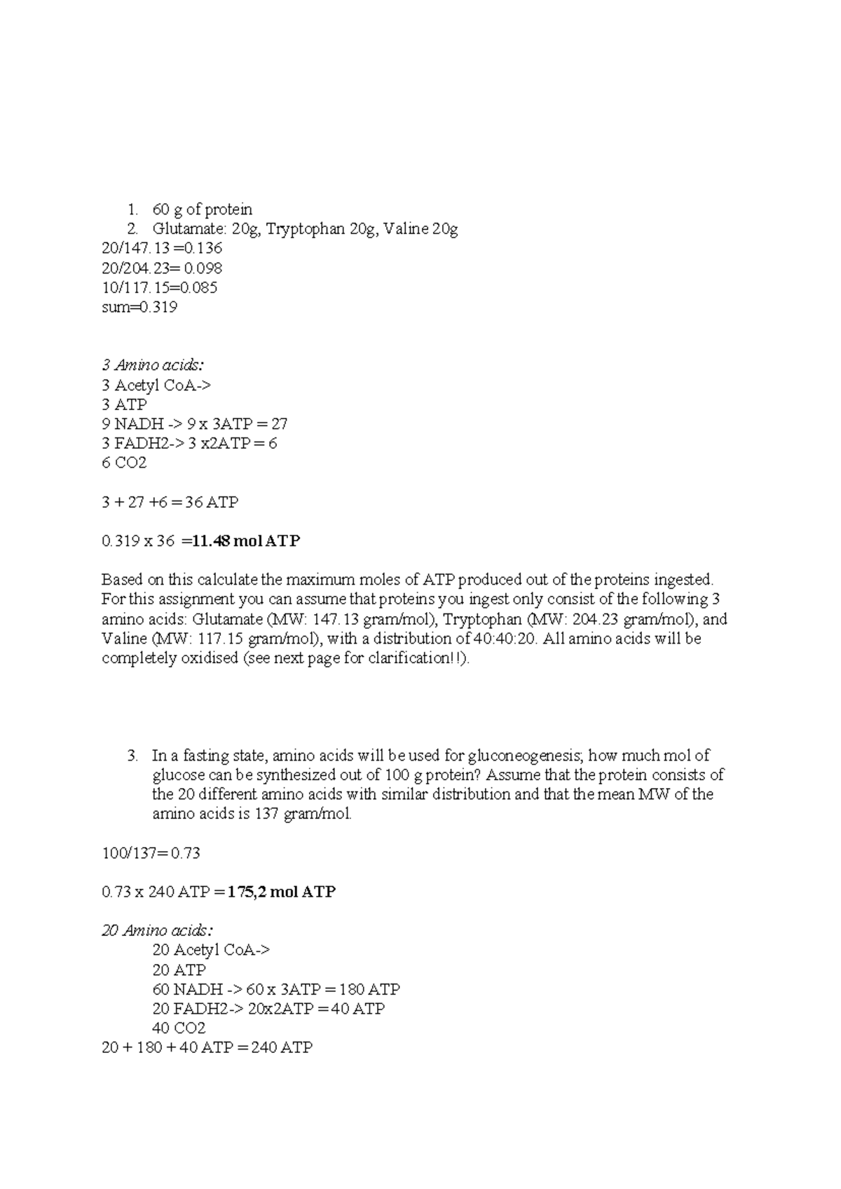 ATP Calculation from 60g Protein: Amino Acids and Energy Yield ...