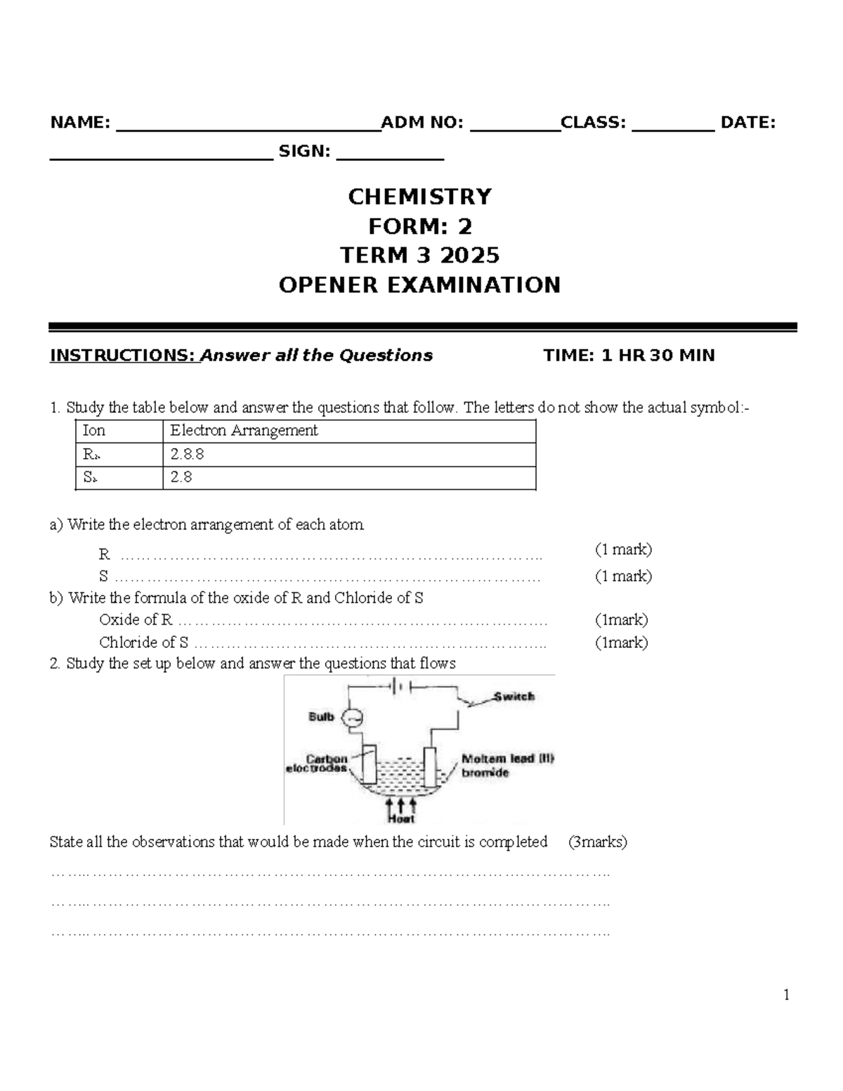 2025 Chemistry F2 Term 3 Final Exam Questions and Instructions - Studocu
