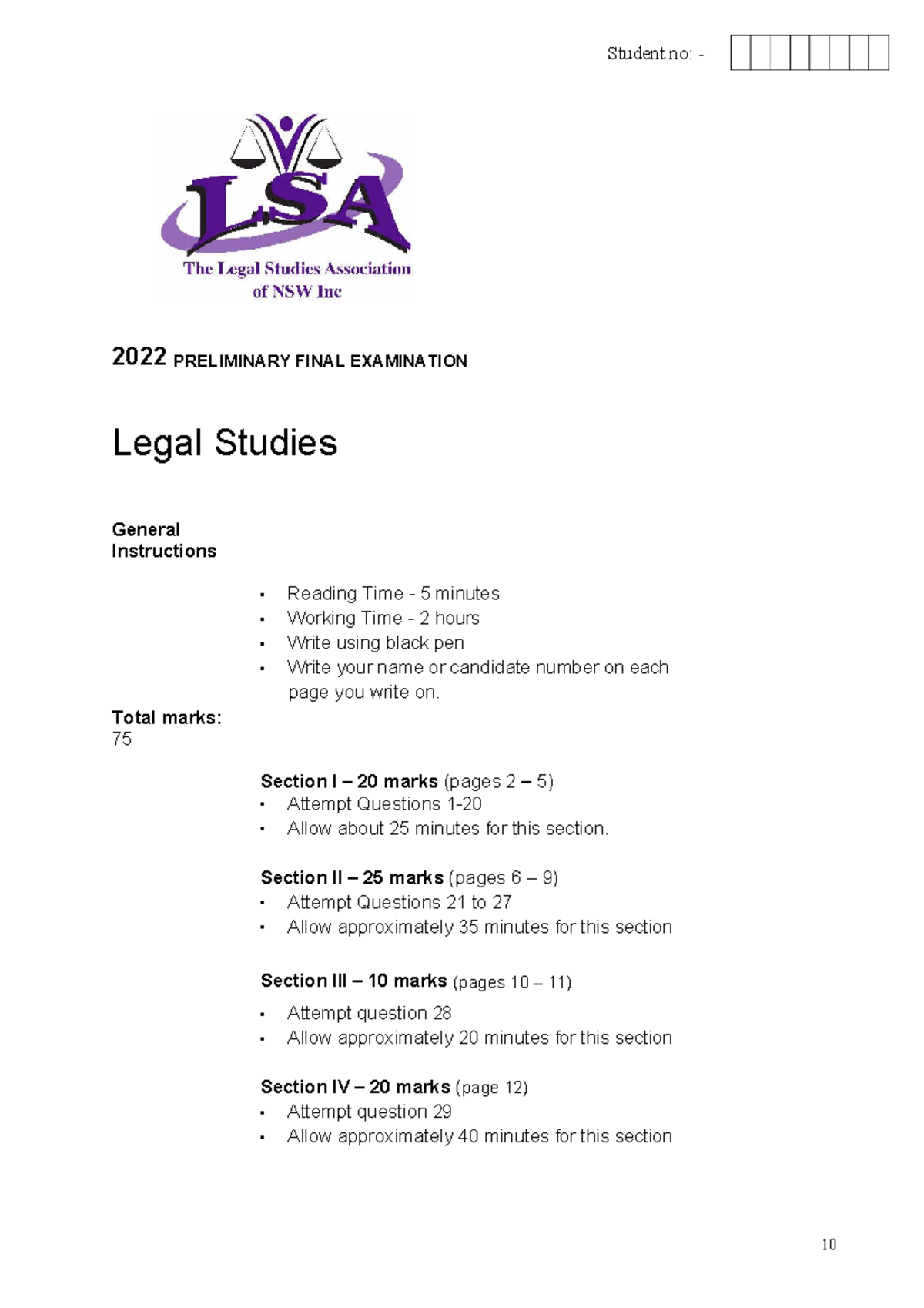 LSA 2022 Preliminary Final Exam: Legal Studies Overview and Questions ...
