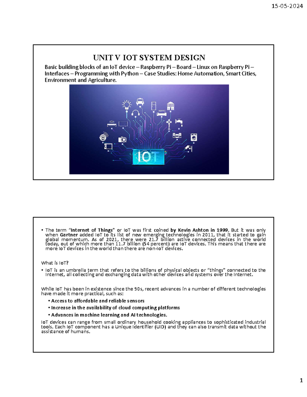 Unit V IoT System Design Overview and Key Components (Course Code: U5 ...