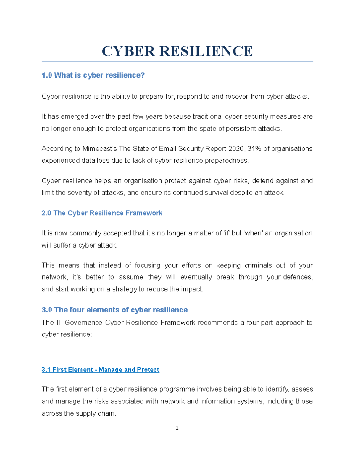 Cyber Resilience Framework Explained: Preparing for Cyber Attacks - Studocu