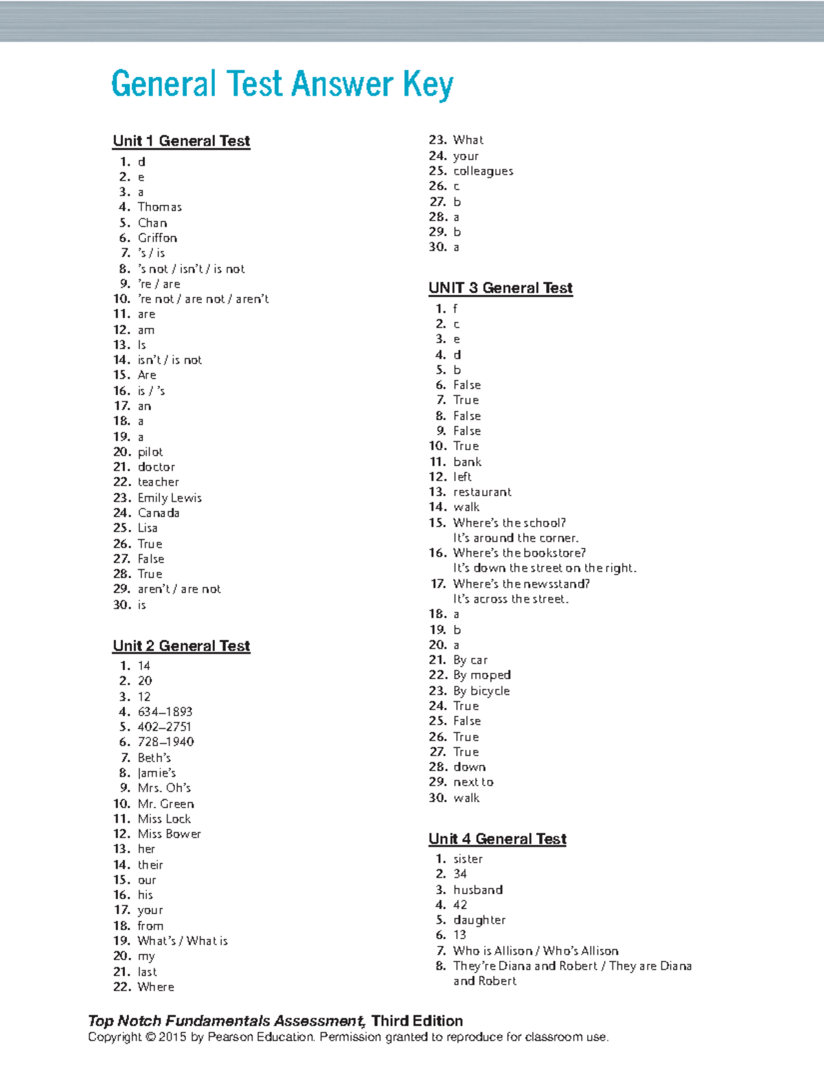 Unit 1 General Test - Top Notch Fundamentals Assessment - Studocu