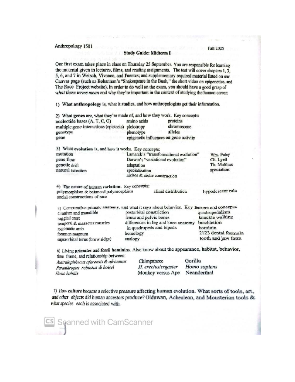 Anthropology Study Guide: Key Concepts in Human Bio & Evolution - Studocu