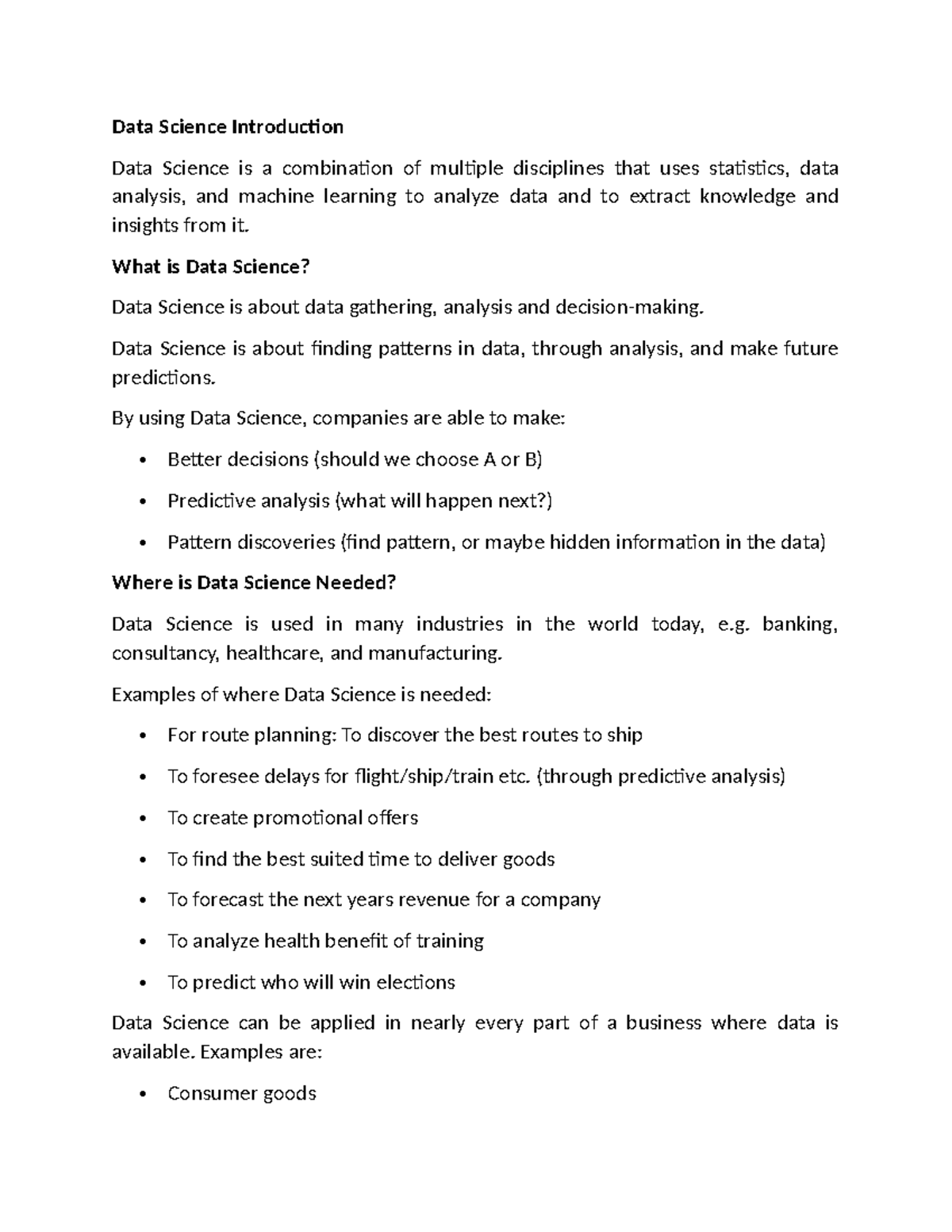 DS Lec 1 - Introduction to Data Science and Data Types - Studocu