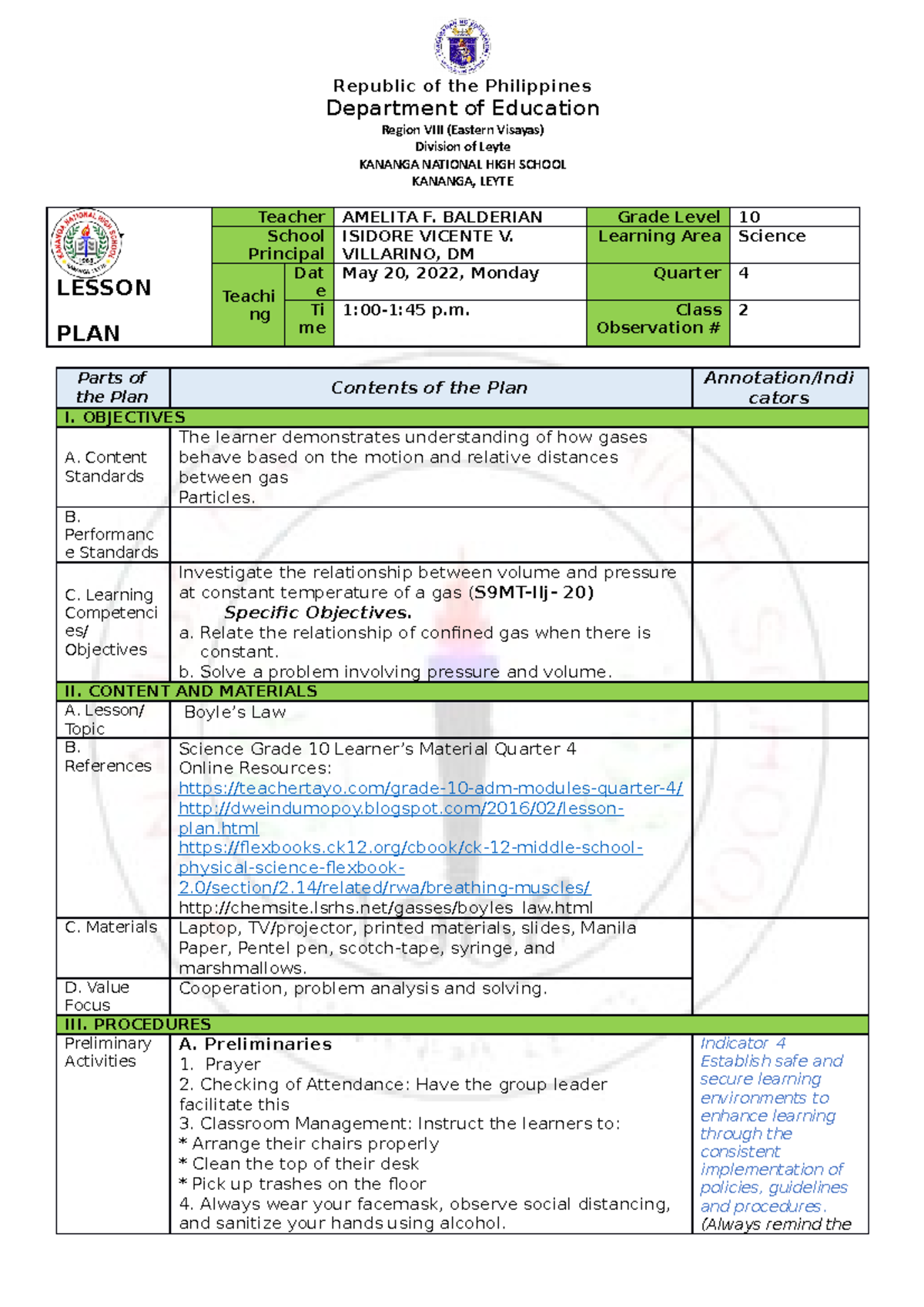LP-COT-Science -10 - Lesson Plan for COT - Department of Education ...
