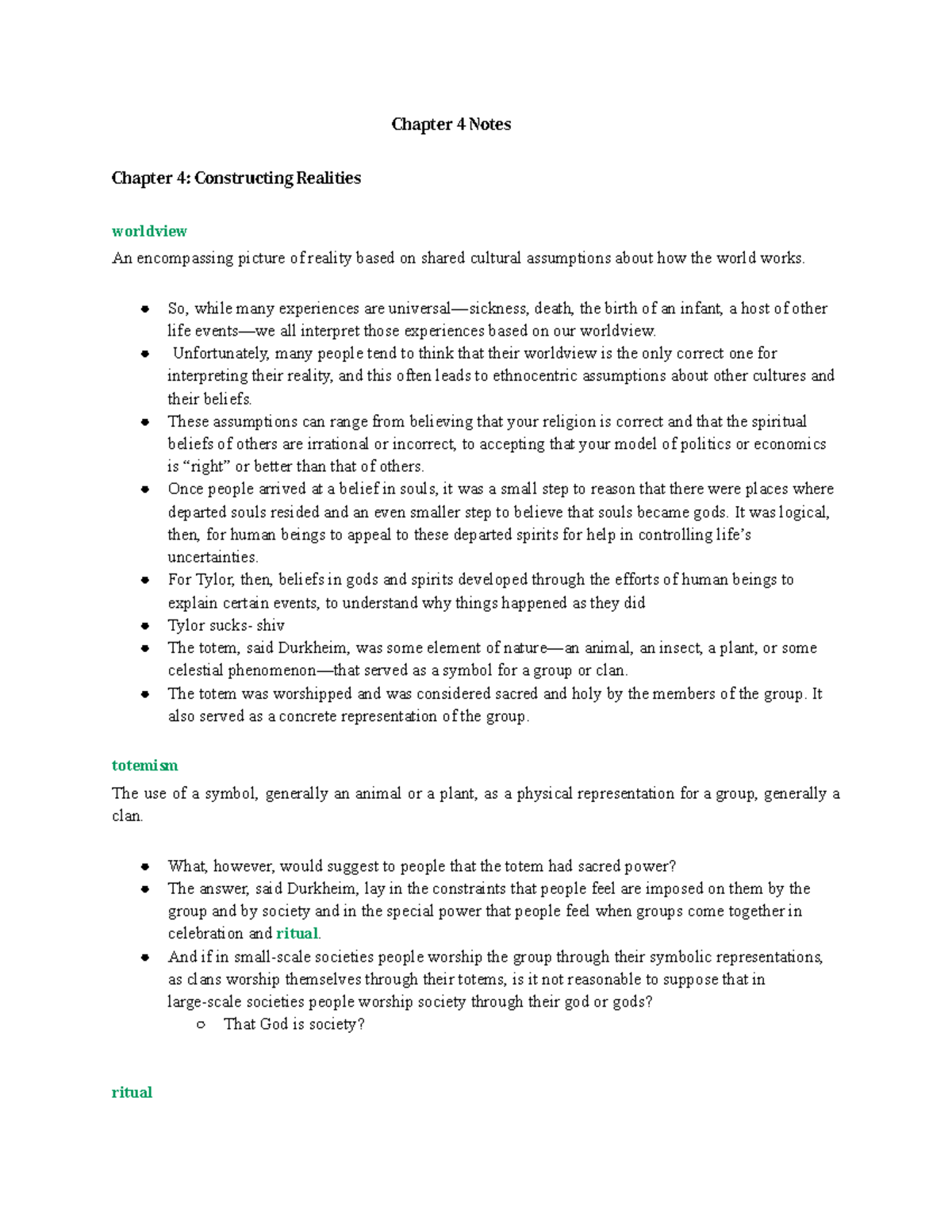 Chapter 4 Notes: Constructing Realities and Worldviews - Studocu